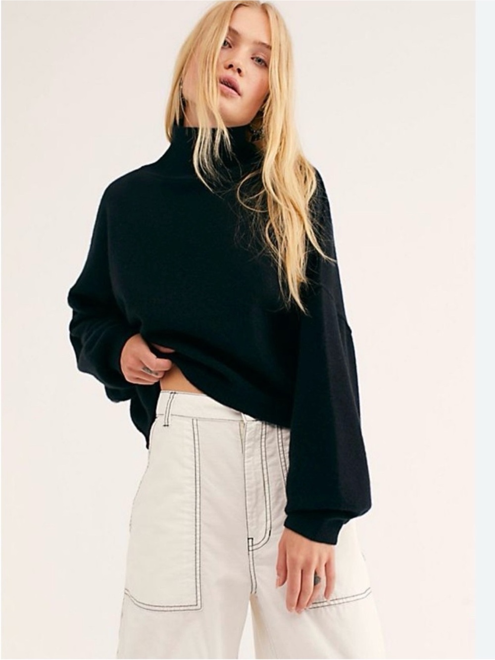 Free People turtleneck cashmere sweater slouchy sleeves